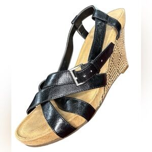 AEROSOLES Black & Tan Strappy Wedge Sandals, Size 9